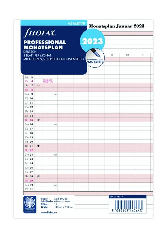 Monatsübersicht A5 1M2S Kalendereinlagen Undatiert, Monatsplanung, Filofax  Organizer Planer, Download 